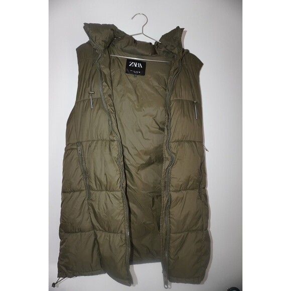Zara Womens KHAKI Green Puffer Padded Gilet Bodywarmer Sleeveless Coat- Size M - Picture 9 of 12